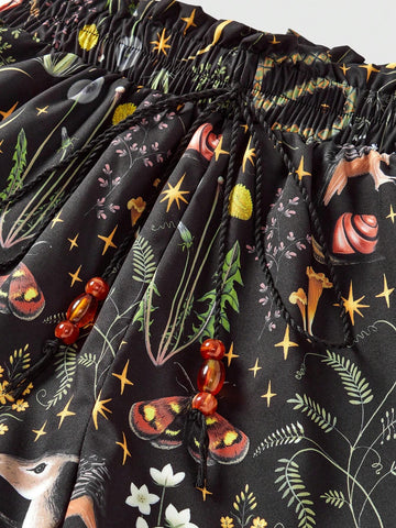 ROMWE Goth Gothic Beach Vacation Snake & Plant Allover Print Loose Shorts