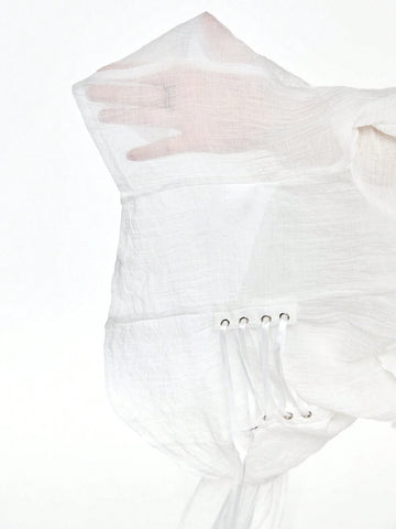 Gothic Style Ruffle Puff Sleeve Sheer Panel Blouse Top For Women