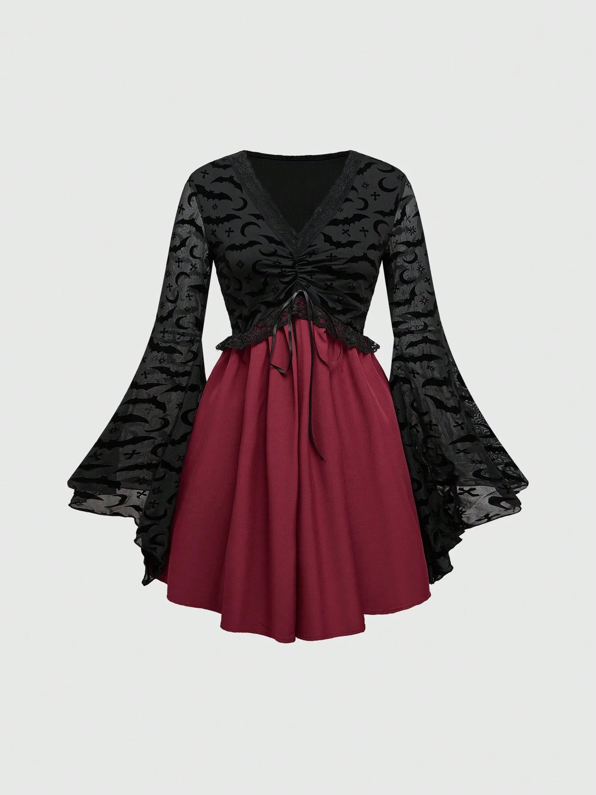 ROMWE Goth Gothic Women Patchwork Layered Hem A-Line Dress