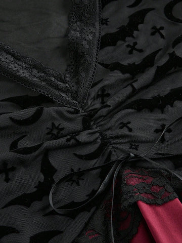 ROMWE Goth Gothic Women Patchwork Layered Hem A-Line Dress