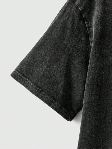 ROMWE Goth Round Neck Skull Printed Water-Washed Color Ladies' T-Shirt