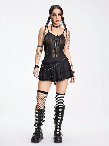 ROMWE Goth Sexy Pure Desire Lace Trim Stretchy Floral & Butterfly Print Perspective Women Bodysuit With Ribbon Straps