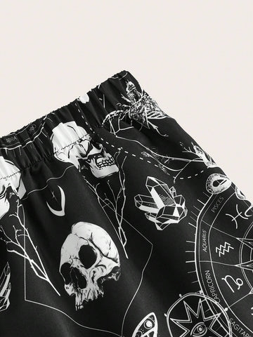 ROMWE Goth Skull & Butterfly Print Ruffle Hem Skirt