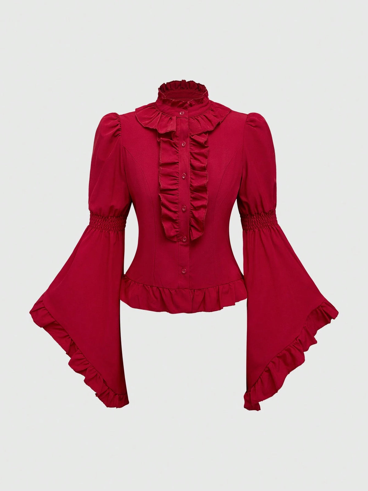Vintage Gothic Renaissance Ruffled Puff Sleeve Splicing Pure Blouse
