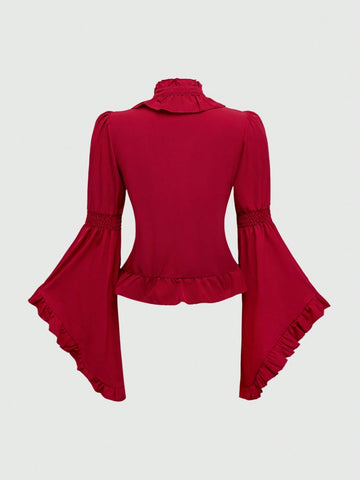 Vintage Gothic Renaissance Ruffled Puff Sleeve Splicing Pure Blouse