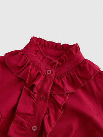 Vintage Gothic Renaissance Ruffled Puff Sleeve Splicing Pure Blouse