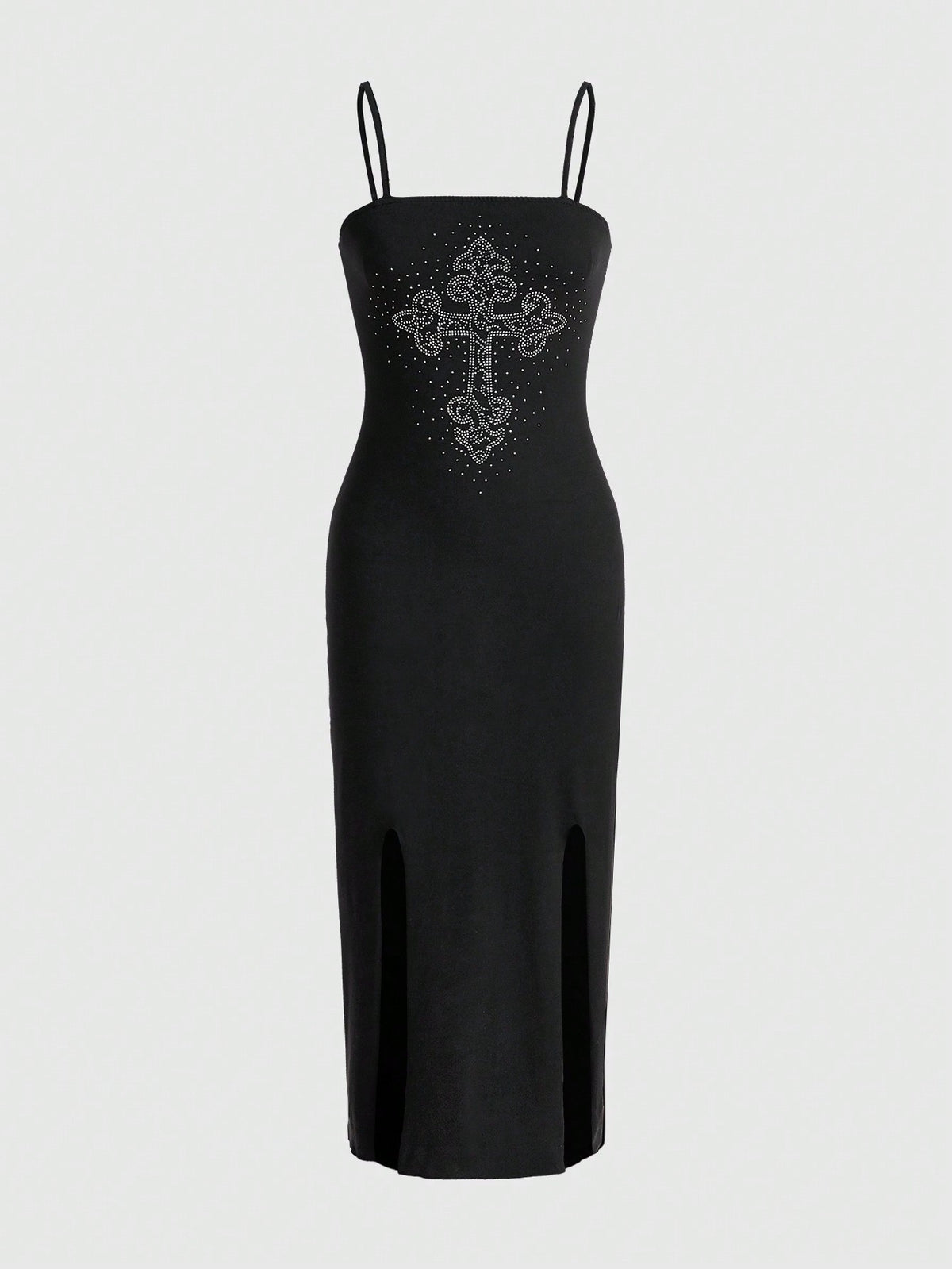 ROMWE Goth Women's Cross Rhinestone Strappy Bodycon Dress