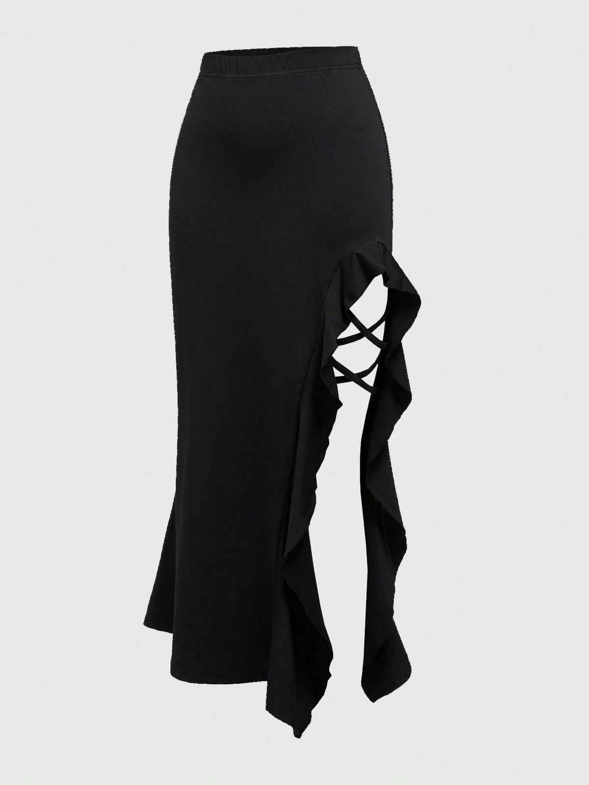 ROMWE Goth Women's Ruffled Slit Hem Skirt
