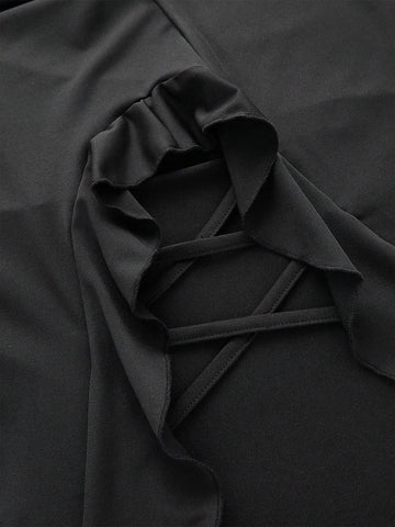 ROMWE Goth Women's Ruffled Slit Hem Skirt