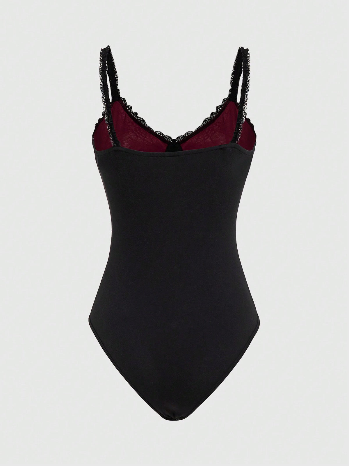 ROMWE Goth Women's Sexy Color Block Spider Web Lace Trim Bow Knot Detail Bodysuit