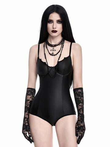 ROMWE Goth Women's Sexy PU Bodysuit