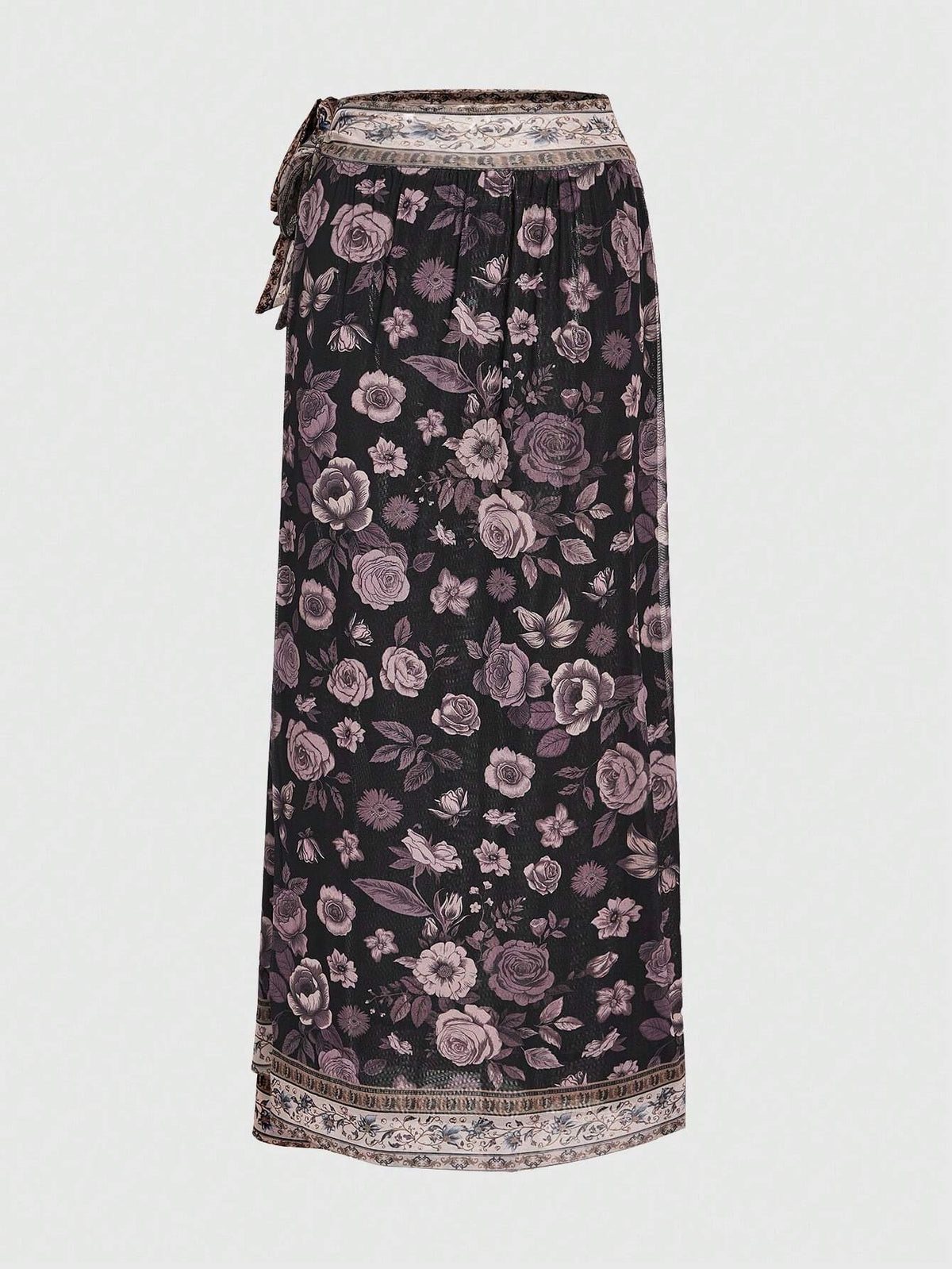 ROMWE Goth Women's Vacation Style Floral Print Side Slit Skirt