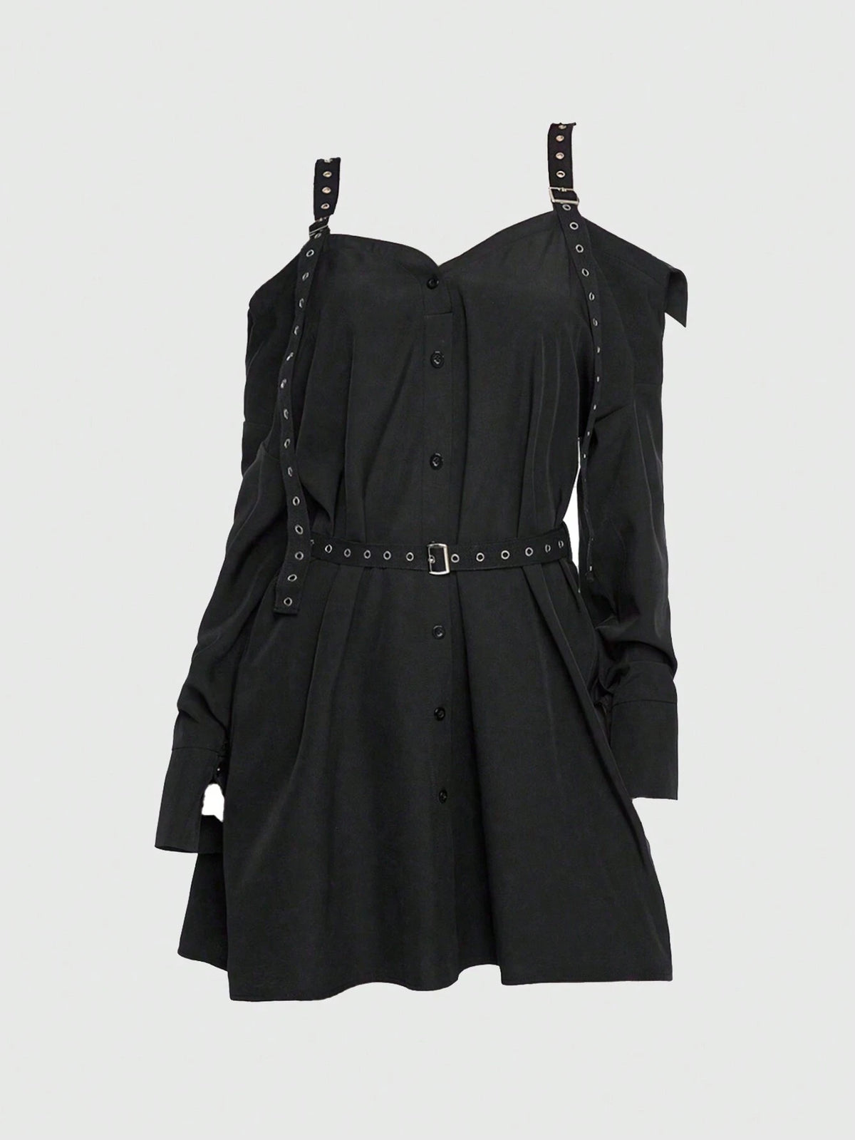 ROMWE Grunge Punk Casual Sexy Punk Cinched Waist Grommet Off Shoulder Solid Dress For Women