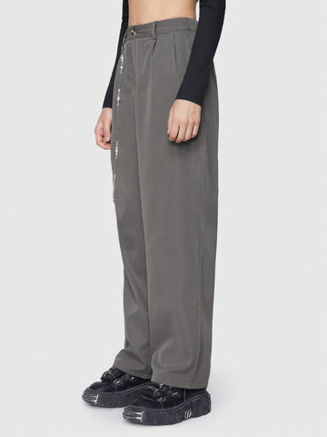 ROMWE Grunge Punk Casual Solid Color High Waist Pearl Detail Chain Decor Utility Pants