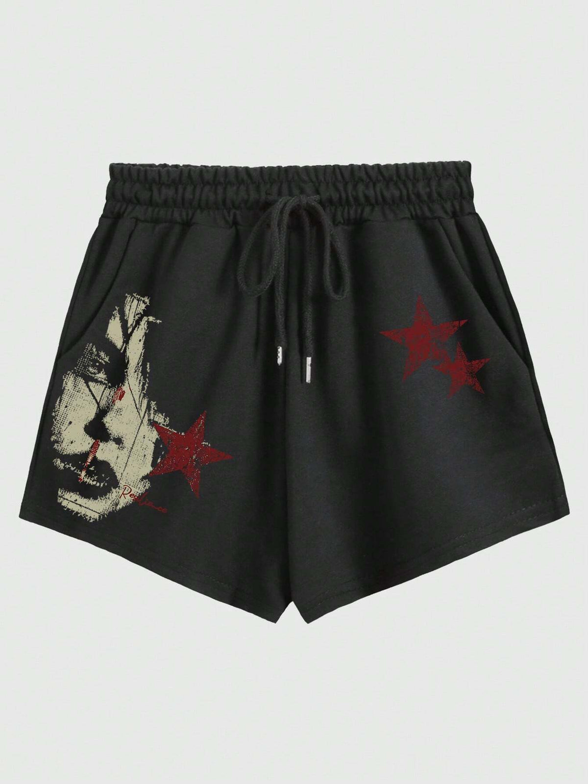 ROMWE Grunge Punk Edgy Face Print Casual Punk Academy Shorts
