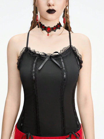 ROMWE Grunge Punk Punk Style Red And Black Color Block Low-Waisted Suspender Cake Dress For Women