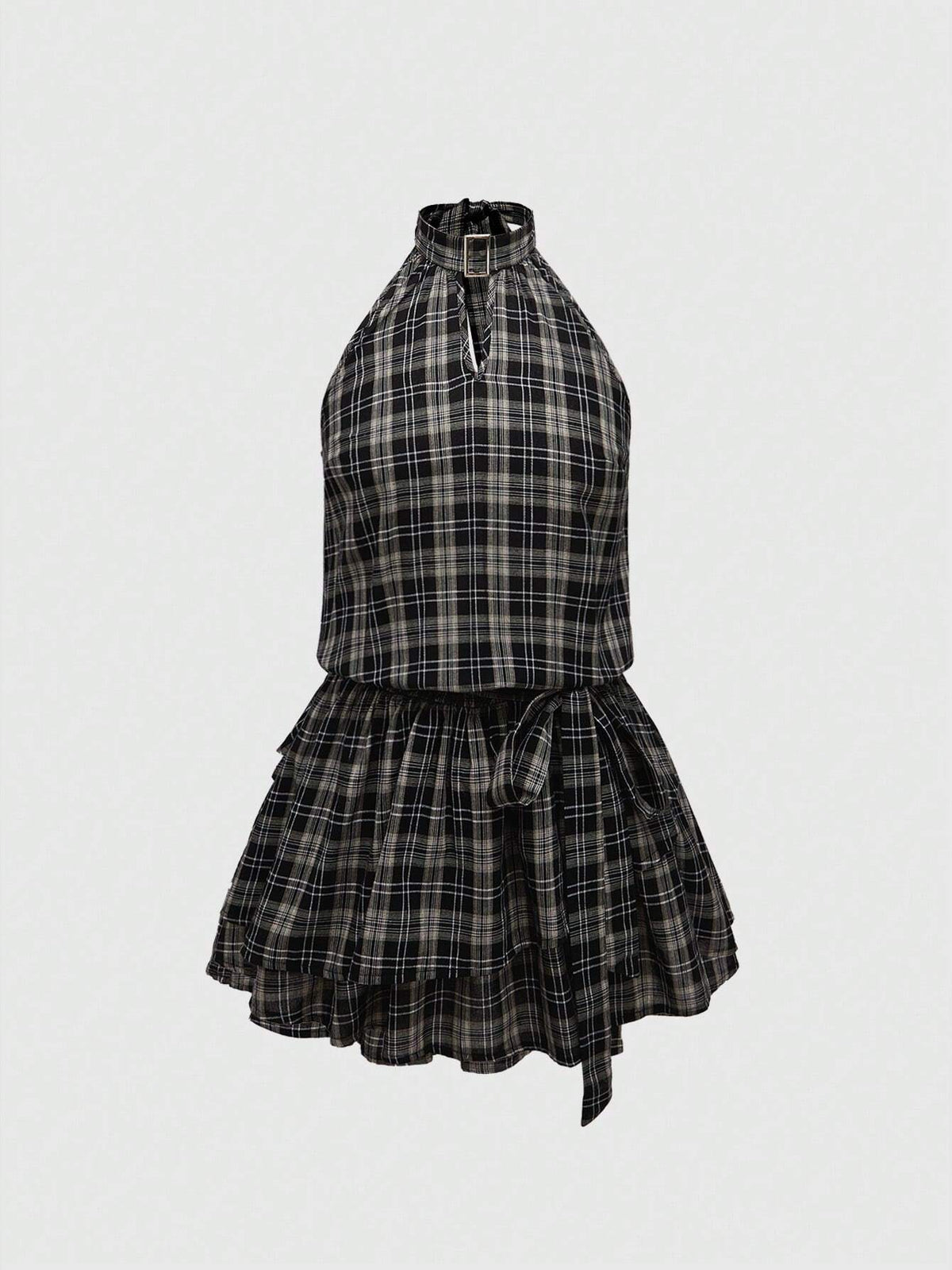 ROMWE Grunge Punk Retro Plaid Backless A-Line Cami Dress For Women