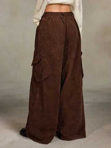 ROMWE Grunge Punk Retro Street Corduroy Loose Women Long Pants