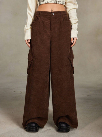 ROMWE Grunge Punk Retro Street Corduroy Loose Women Long Pants