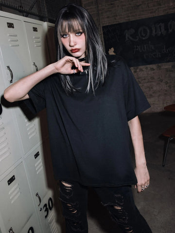 Grunge Punk Skeleton Graphic Drop Shoulder Tee, School