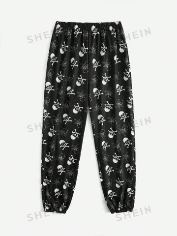 ROMWE Grunge Punk Skull Graphic Sweatpants