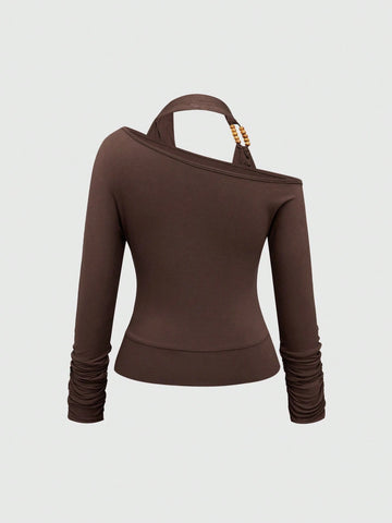 Grunge Punk Vintage Grunge Style Draped Neck Asymmetric Batwing Sleeve Women Loose T-Shirt