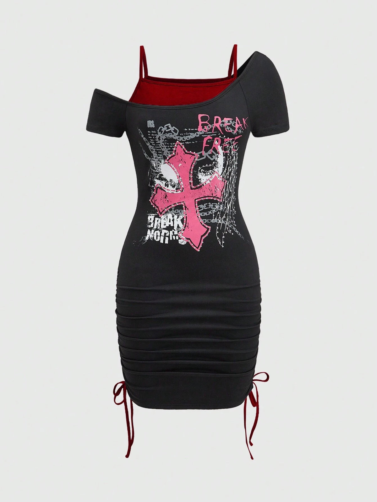 ROMWE Grunge Punk Women's Grunge Punk Style Cross Rhinestone Embellished Mini Dress