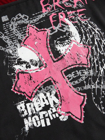 ROMWE Grunge Punk Women's Grunge Punk Style Cross Rhinestone Embellished Mini Dress