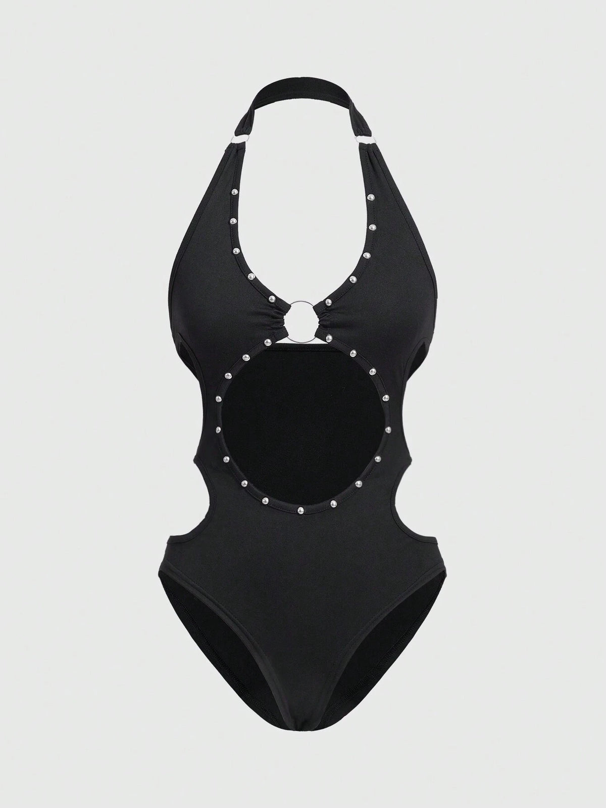 ROMWE Grunge Punk Women's Hollow Out Pearl Decor Halter Neck Bodysuit