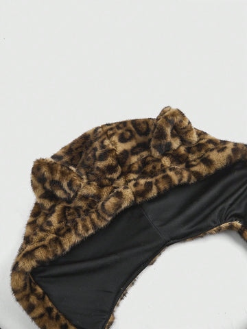 ROMWE Grunge Punk Y2K Harajuku Gal Style Patchwork Leopard Faux Fur Cat Ear Hooded Tight 2-Piece Set For Women