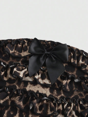 ROMWE Grunge Punk Y2K Harajuku Style Leopard Print Ruffle Trim Layered Cake Mini Rompers For Women