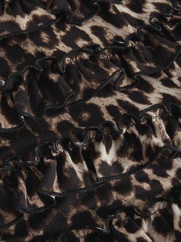 ROMWE Grunge Punk Y2K Harajuku Style Leopard Print Ruffle Trim Layered Cake Mini Rompers For Women