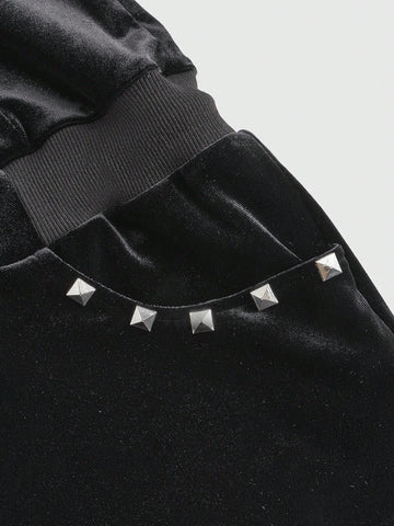 ROMWE Grunge Punk Y2K Style Women's Solid Color Patchwork Velvet Hooded Jumpsuit