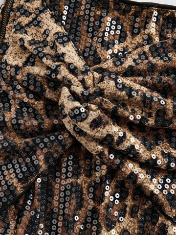 ROMWE Grunge Punk Y2K Subculture Leopard Print Sequined Low Waist Supershort Mini Skirt For Women