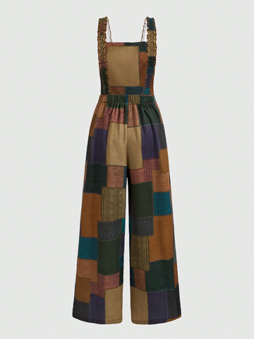 ROMWE Hippie Elf Hippie Nepal Pattern Patchwork Overalls