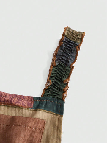 ROMWE Hippie Elf Hippie Nepal Pattern Patchwork Overalls