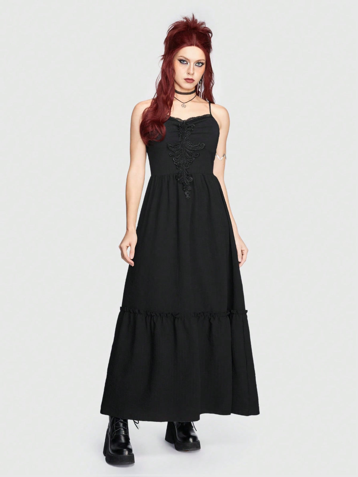 ROMWE Hippie Embroidered Patchwork Lace Trimmed Spaghetti Strap Dress