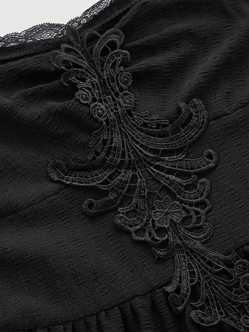 ROMWE Hippie Embroidered Patchwork Lace Trimmed Spaghetti Strap Dress