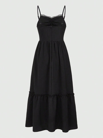 ROMWE Hippie Embroidered Patchwork Lace Trimmed Spaghetti Strap Dress