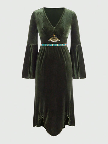 ROMWE Hippie Hippie Moth Embroidered Bohemian Dress