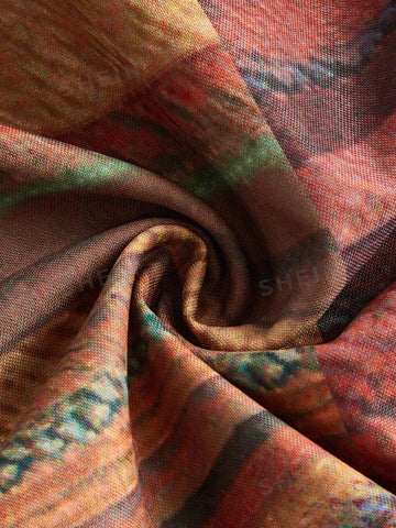 ROMWE Hippie Patchwork Print Knot Waist Skirt