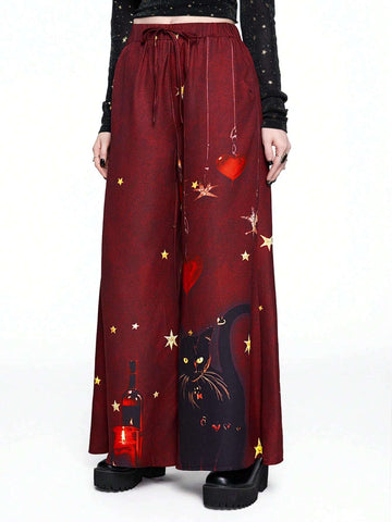ROMWE Hippie Style Lace-Up Star & Moon Print Casual Pants