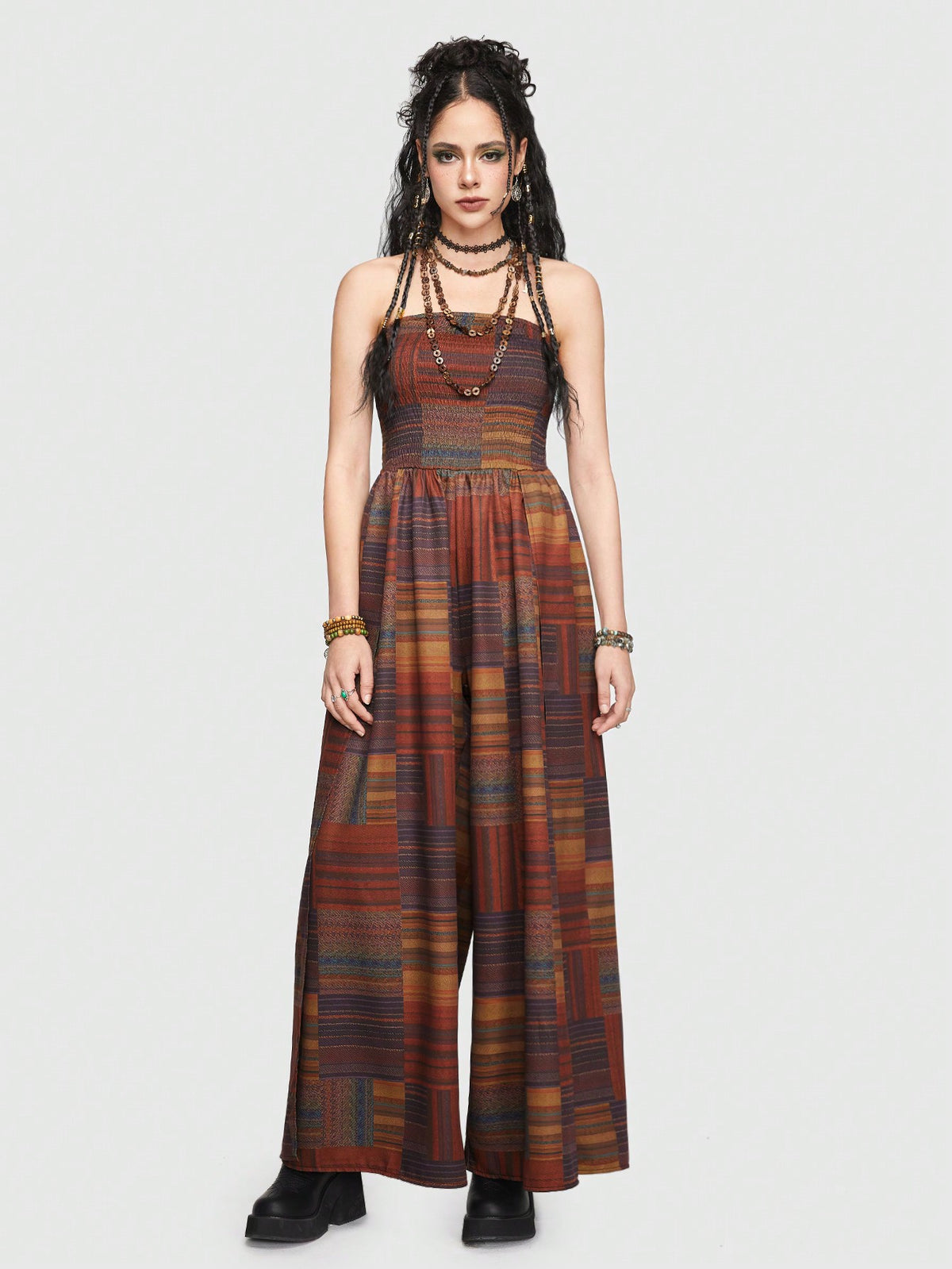 ROMWE Hippie Women'S Striped Tube Top Jumpsuit