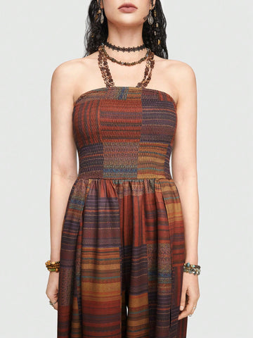 ROMWE Hippie Women'S Striped Tube Top Jumpsuit