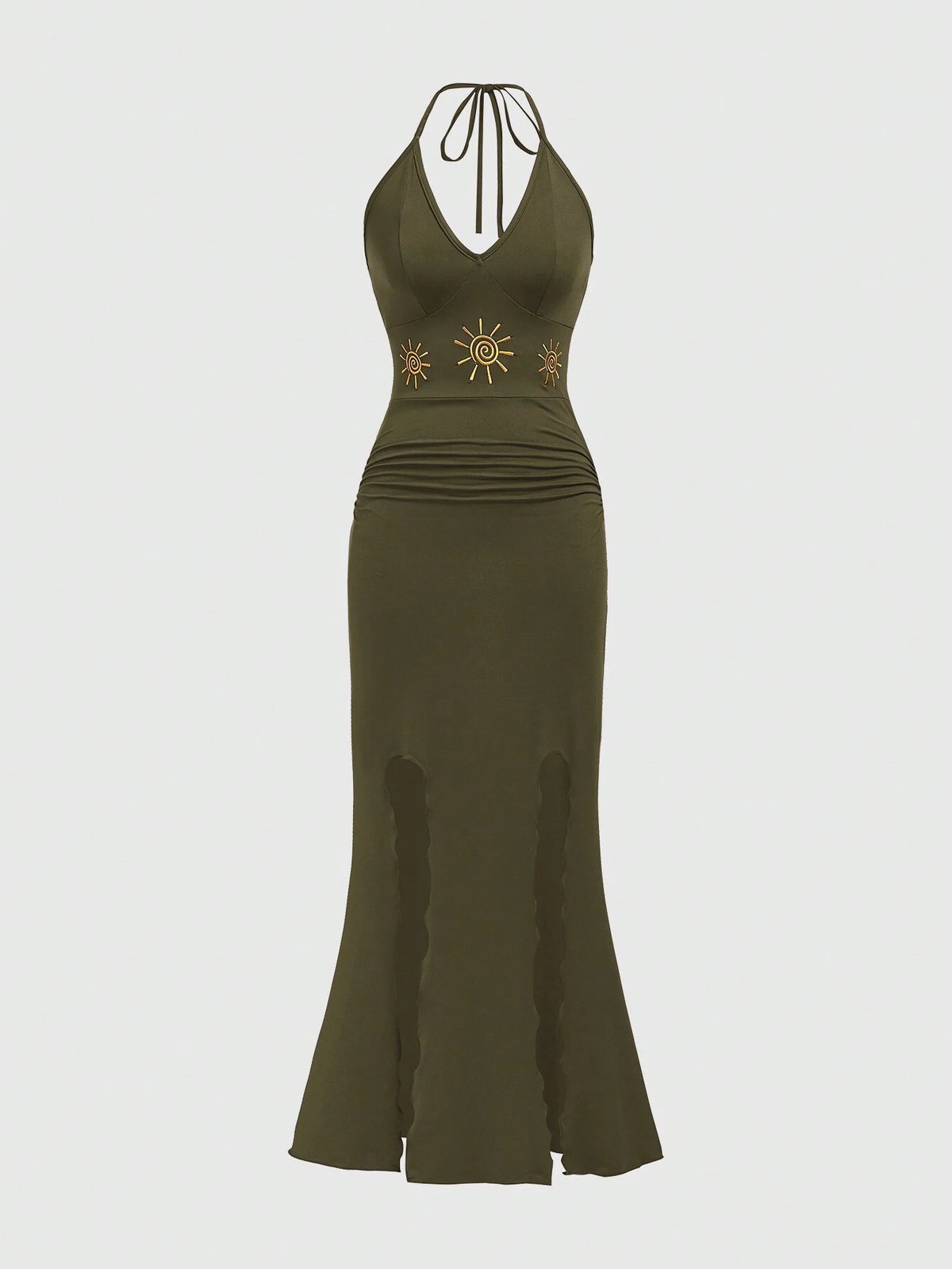 ROMWE Hippie Women's Simple Embroidery Halter Neck Daily Dress