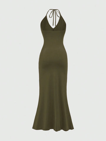 ROMWE Hippie Women's Simple Embroidery Halter Neck Daily Dress