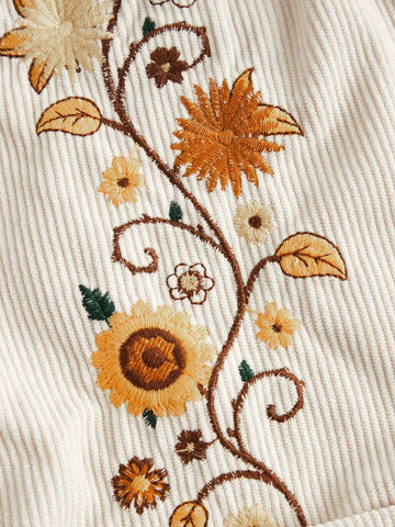 ROMWE Hippie Women's Vacation Casual Floral Embroidery Frayed Edge Shorts