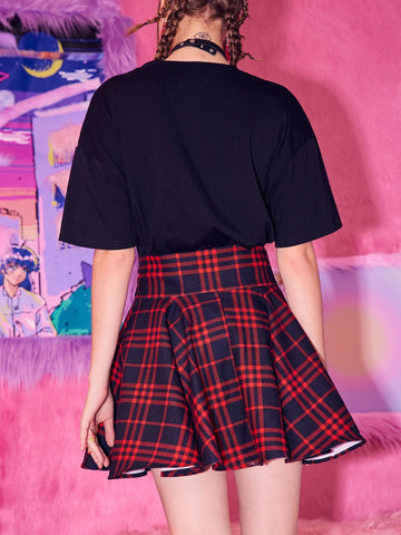 ROMWE J-Fashion Plaid Lace Up Skirt