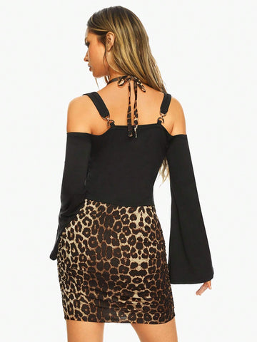 ROMWE J-Fashion Women's Leopard Print 2-In-1 Short Dress