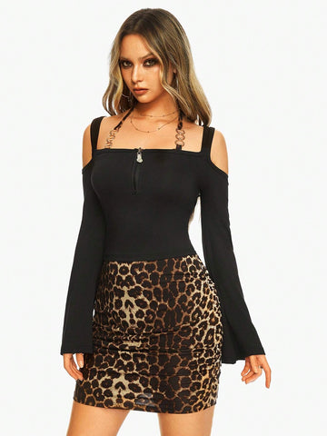 ROMWE J-Fashion Women's Leopard Print 2-In-1 Short Dress